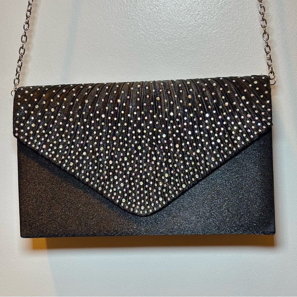 Elegant Black Clutch with Rhinestone Detailing